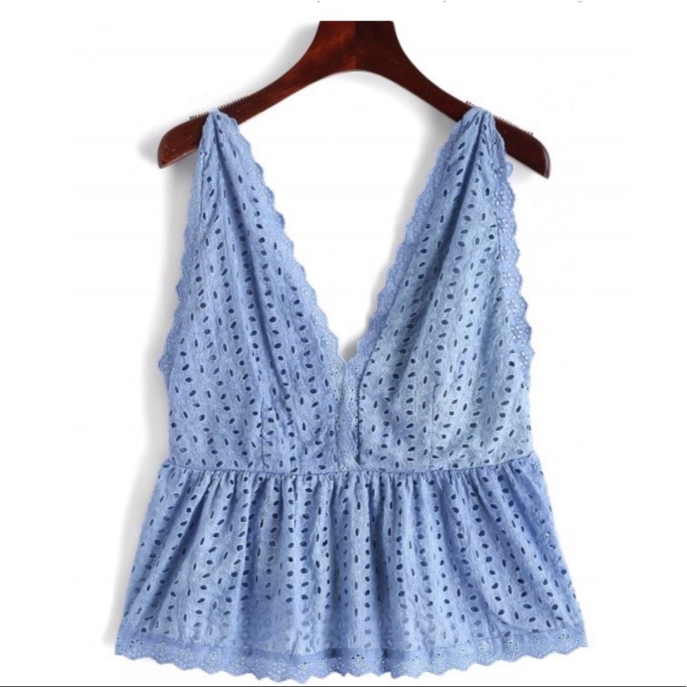 Plunging scalloped tank top